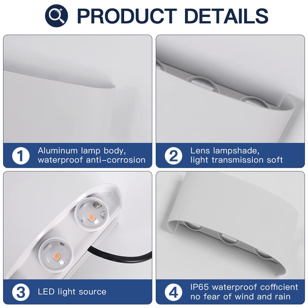 SYZM light 2 Stücke Wandleuchte Aussen/Innen LED Wandlampe Außen 12W 1200LM Wandbeleuchtung Up and Downlight IP65 Wasserdichte moderne Aluminium Scheinwerfer Wandleuchten(weißes 3000K warmes Licht)