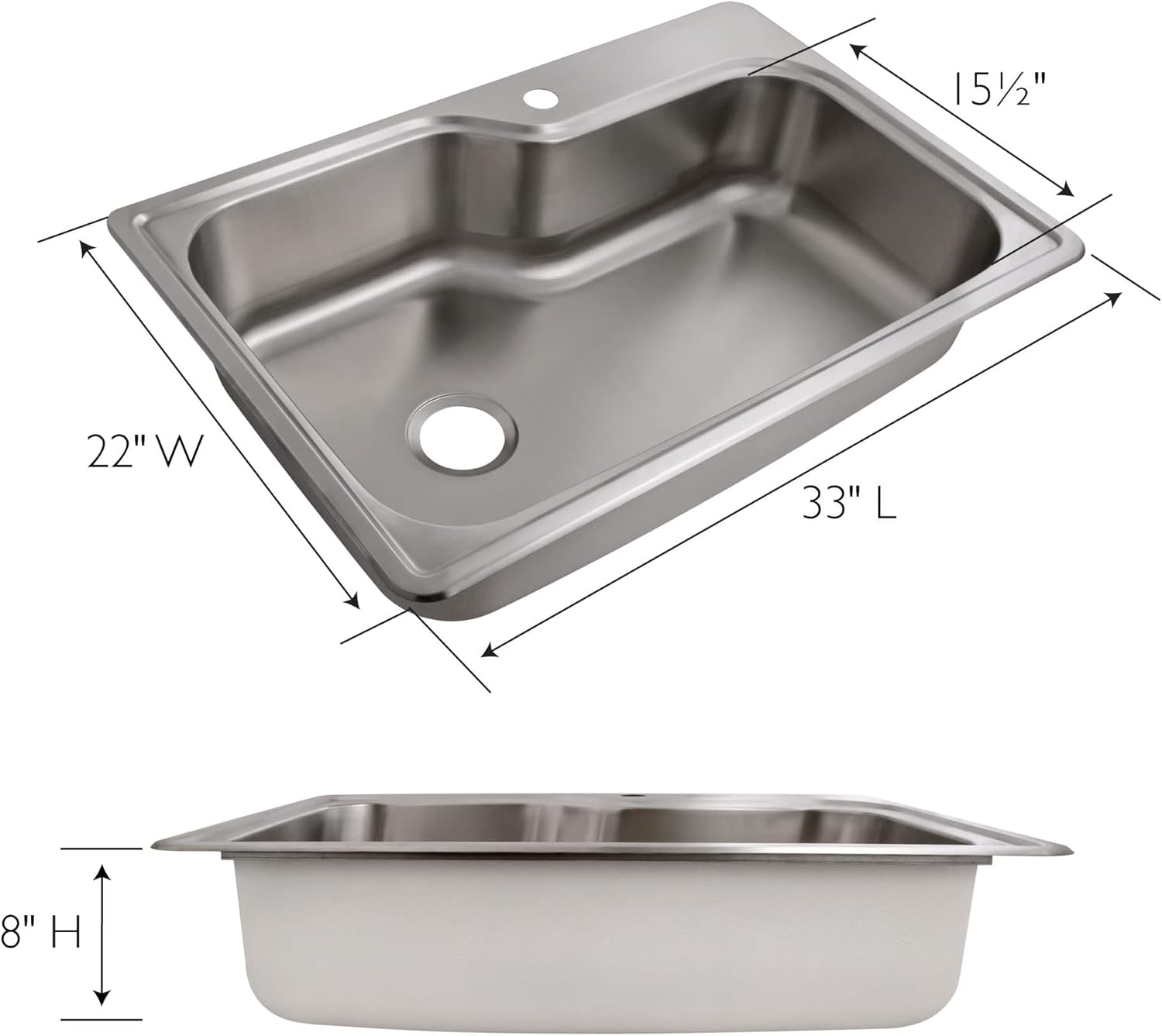 Sleek 33" Stainless Steel Single Bowl Kitchen Sink