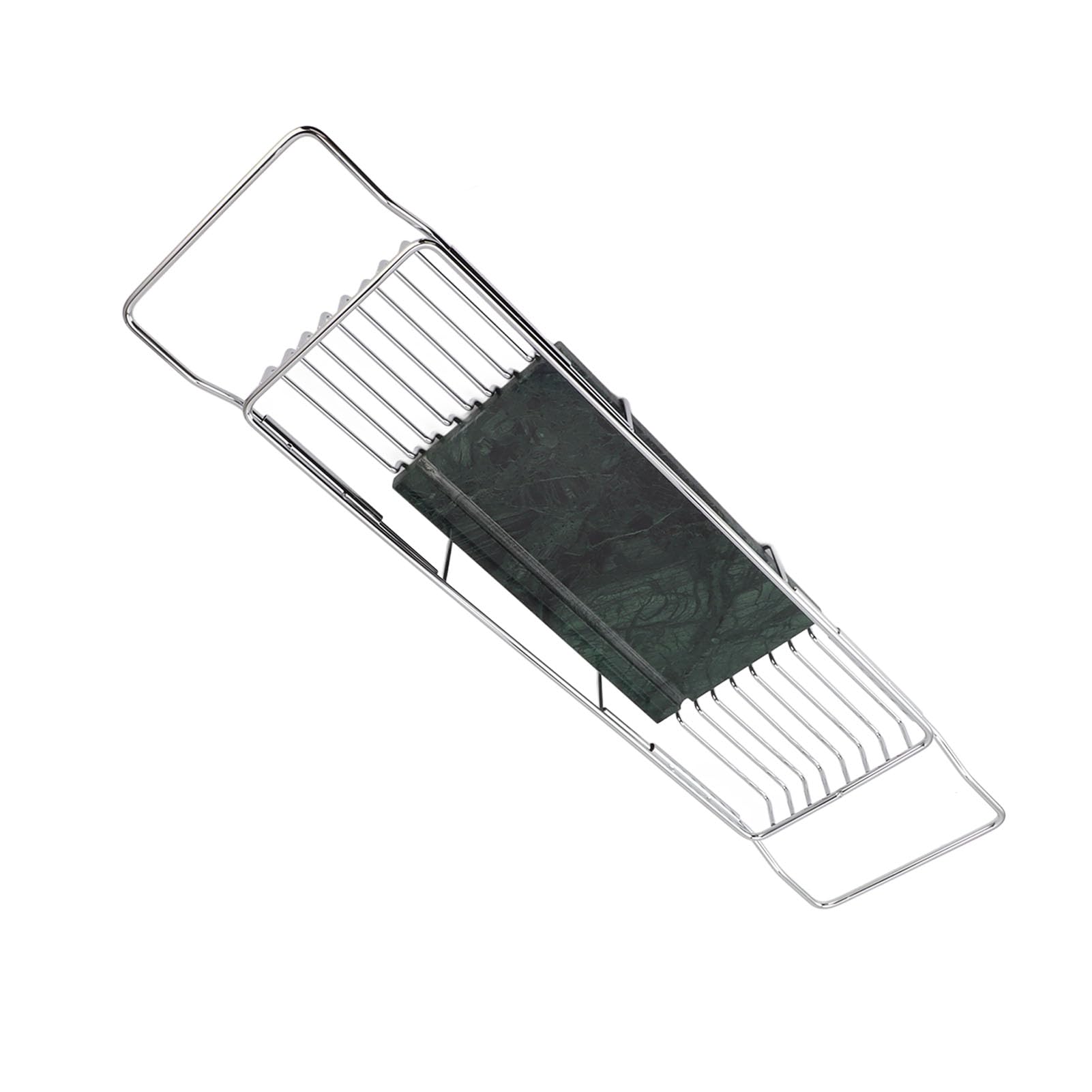 SIXRUN Estante de Bañera de Mármol de Metal, Bandeja de Bañera Expandible de Acero Inoxidable con Orificios de Drenaje, Soporte para Teléfono y Vidrio, Estante para Ahorrar Espacio para o Fregadero