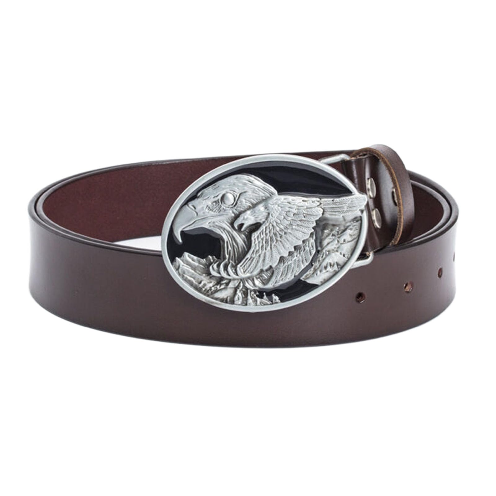 Jiary Unisex Brown Men Belt Eagle Series, Leather Cowboy Western Belt For Men With Eagle Pattern Decoration Alloy Buckle,,115Cm/45.3''