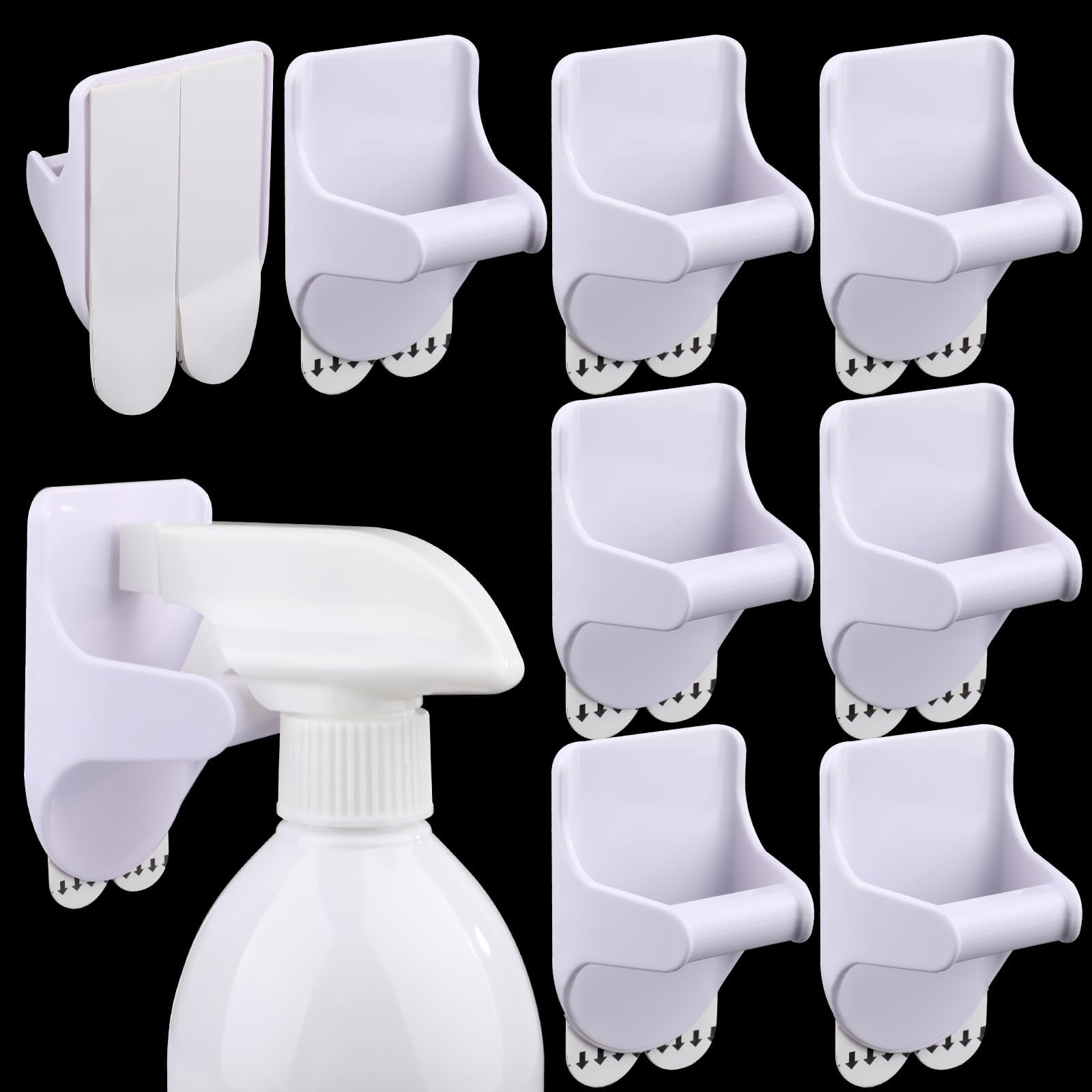 Nexlynk 8PCS Spray Bottle Hanger Wall Mount, Damage Free Spray Bottle Hanger,Adhesive Spray Bottle Hanger Hooks, Spray Bottle Holder Wall Mount, for Cabinet Kitchen Bathroom