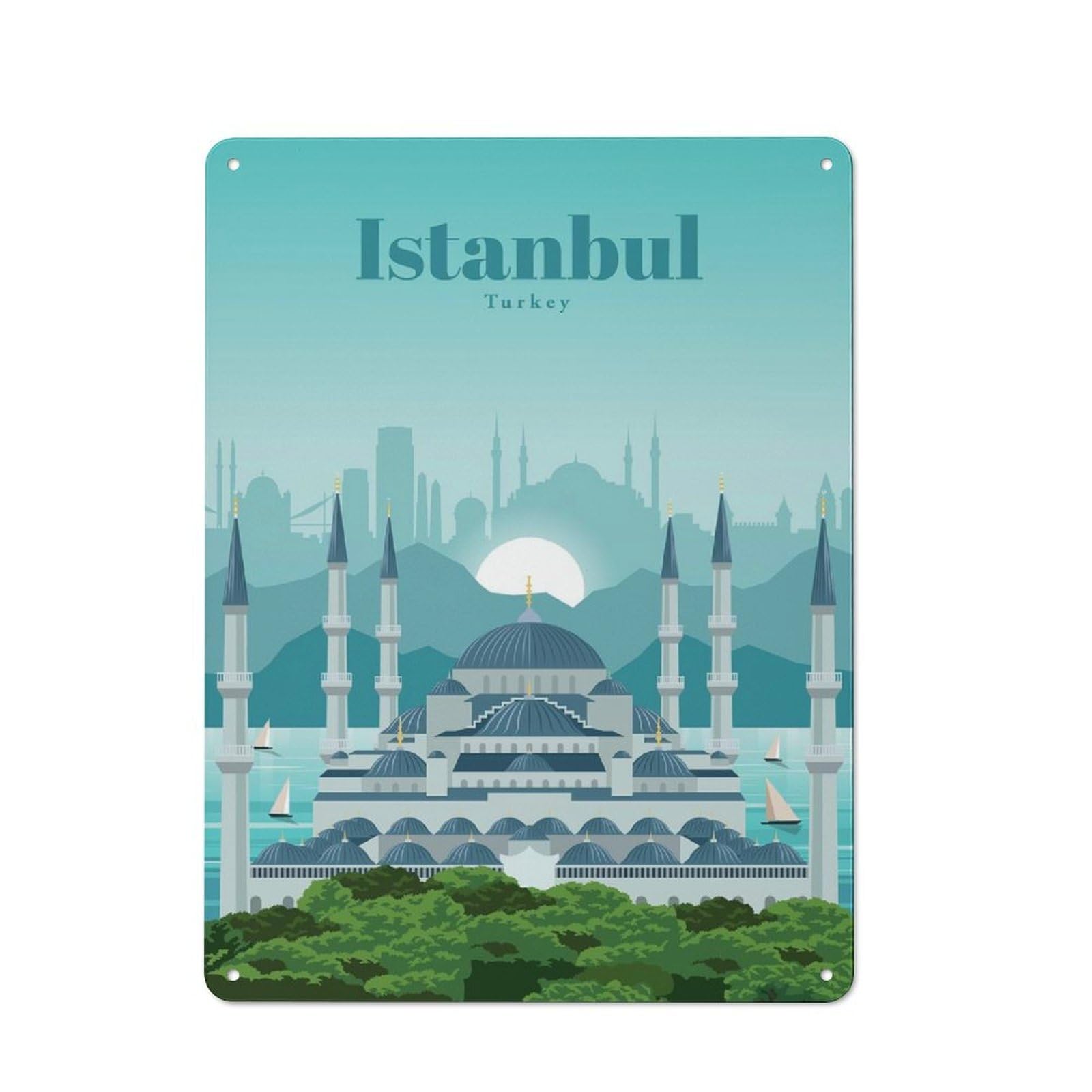 Junmoney Travel To Istanbul Office Metal Sign With Design 40X30cm, Classic Studio Wall Plaque For Home Office, Reading Corner Or Bedroom