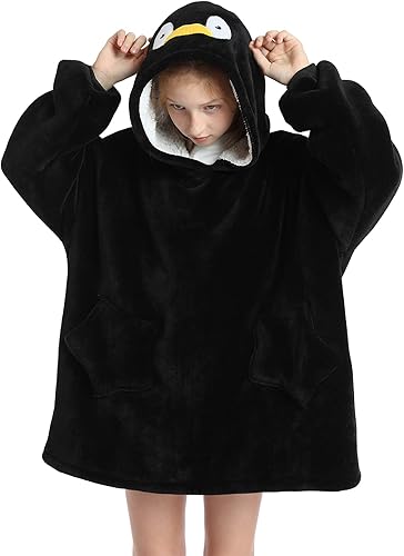 Manta con capucha para edades de 4 a 12 años, sudadera de animales, de gran tamaño, hecha de franela muy suave, con bolsillos y mangas, diseño de