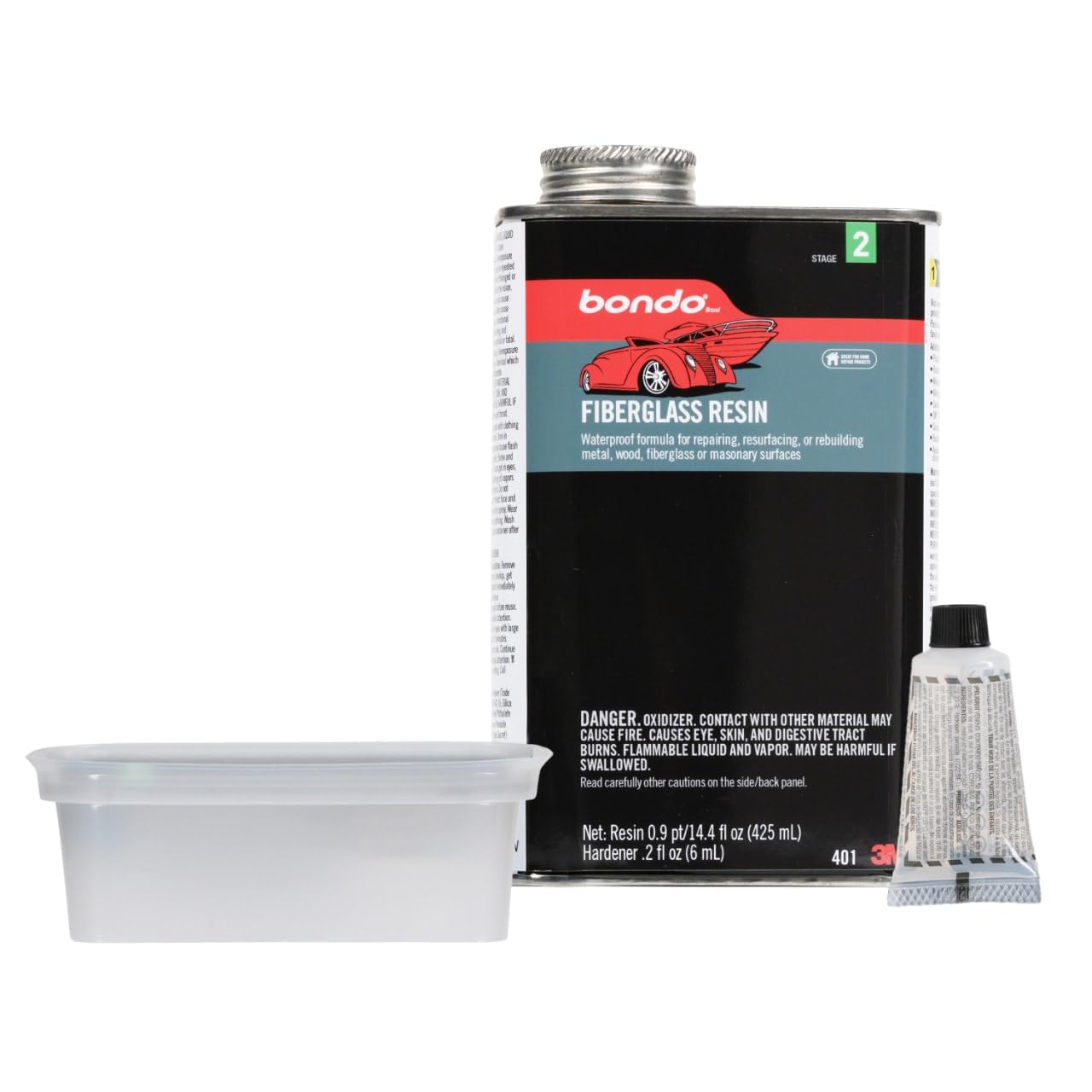 3MBondo Fiberglass Resin 0.9 Pint, Stage 2, Waterproof Formula for Repairing, Resurfacing, or Rebuilding Metal, Wood, Fiberglass or Masonry Surfaces (401)