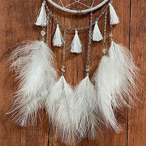 White Dream Catchers Handmade Feather Native Circular Net for Boys Girls Bedroom Wall Hanging Nursery Bedroom Decoration Blessing Gift - Image 6