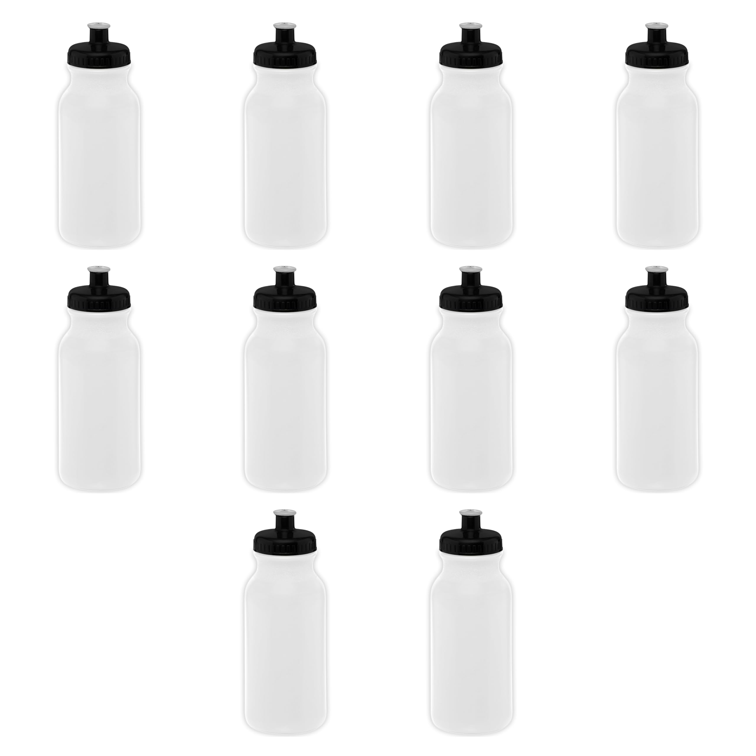 DISCOUNT PROMOS 20 oz. Water Bottles with Push Cap Set of 10, Bulk Pack - Perfect for Gym, Hiking, Camping, Outdoor Sports - White