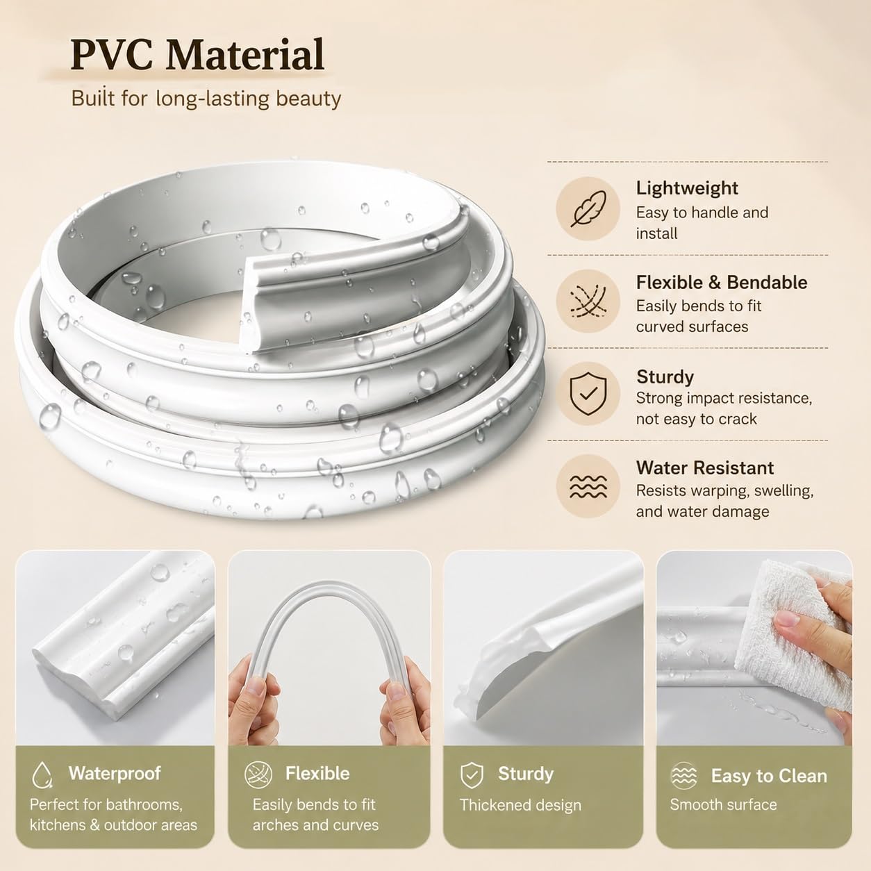 Kit Arco Puerta Molduras Flexibles para De Puertas Arqueadas Y Bordes De Espejos | PVC Resistente Y Flexible (se Puede Retorcer Libremente); Material Resistente Al Agua Y Al Desgarro, Sin Arrugas Y Apto Para