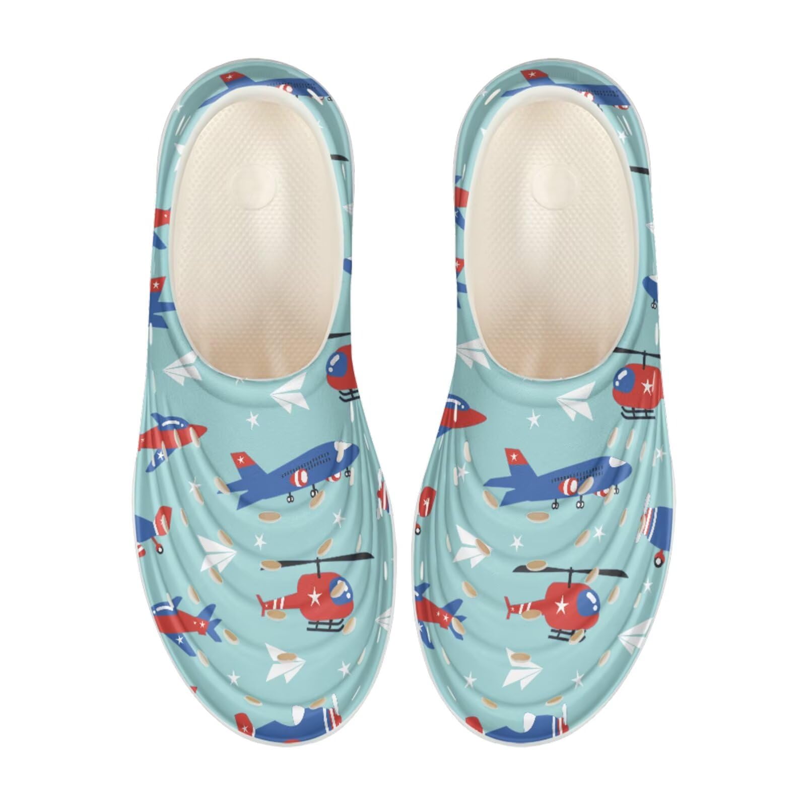 Pointodoor Kids Toddler Water Shoes Boys Slip-On Sneakers Airplane Print Clogs for Boys Lightweight Breathable Sandals for Garden Swim Aqua Beach