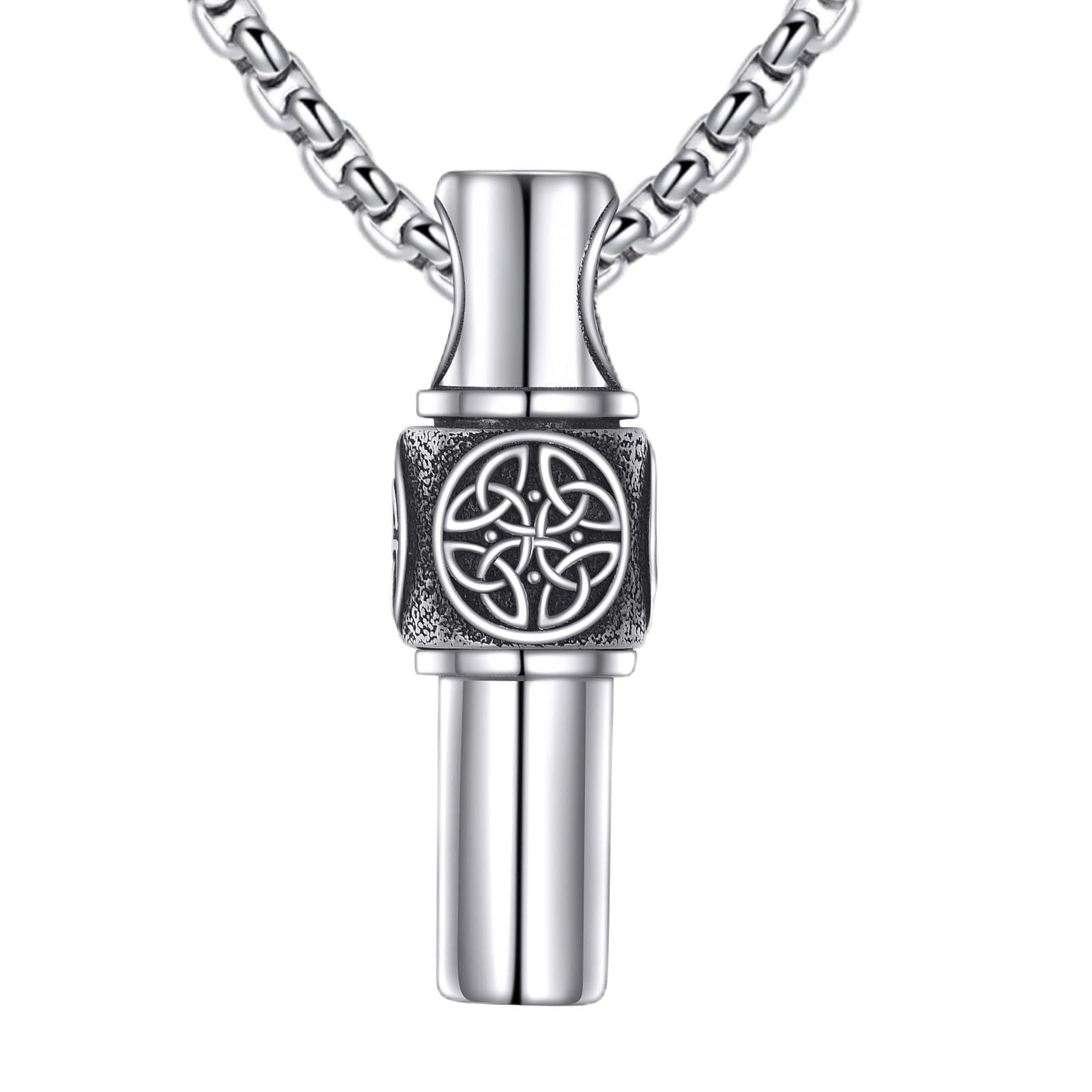 POPLYKE Wolf Keltische Urne Kette für Männer 925 Sterling Silber Bar Asche Halskette für Männer Damen Spinner Einäscherung Schmuck 20+2 Zoll