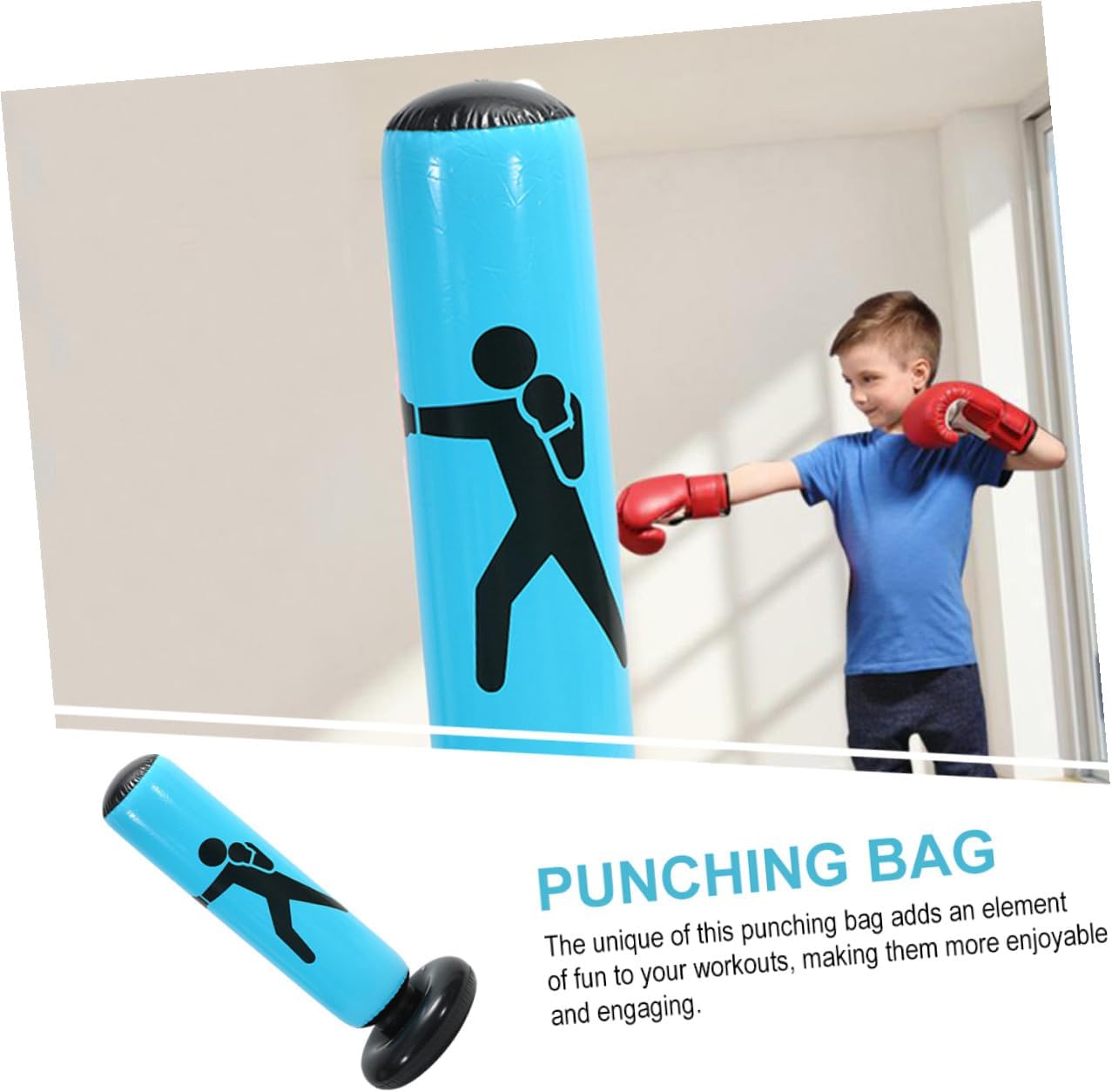 Inflatable Standing Punching Bag for Adults and Thickened Sturdy Boxing Training Bag Fitness Kickboxing Practice Column Blue