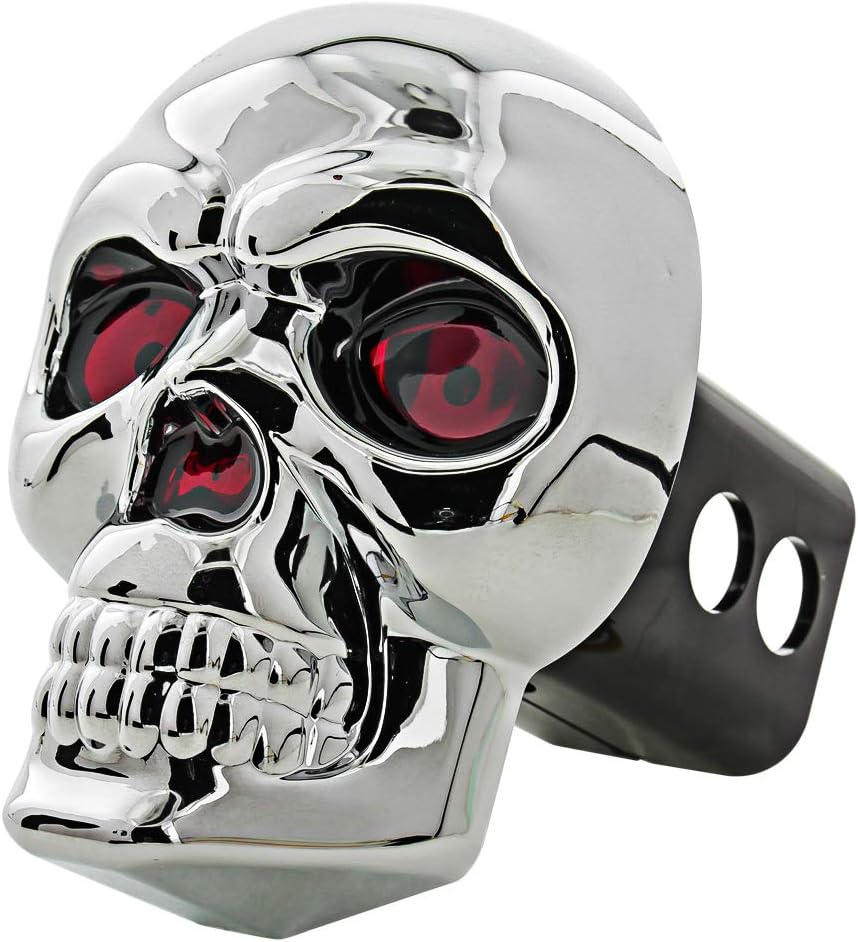 Bully CR-018 Chrome ABS Plastic Universal Fit Truck Skull LED Brake Light Hitch Cover Fits 1.25" and 2" Hitch Receivers for Trucks from Chevy (Chevrolet), Ford, Toyota, GMC, Dodge RAM, Jeep