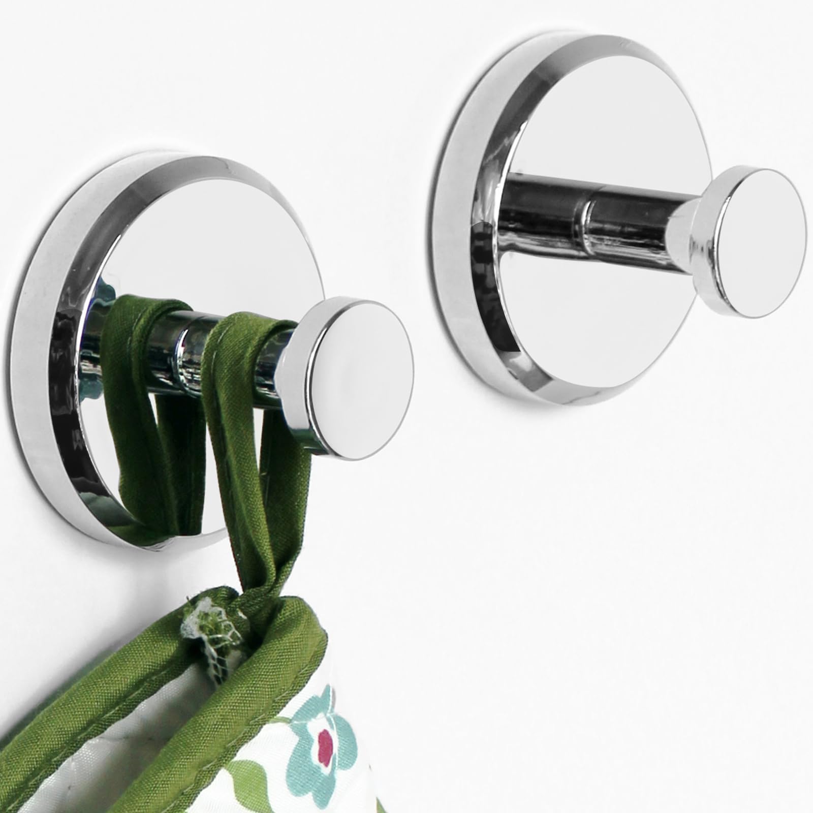 Poywaze Suction Hooks for Bathroom, Shower Hook No Drilling, Waterproof Towel Hook, Kitchen Hooks for Hanging Utensils(2 Pack, Silver)