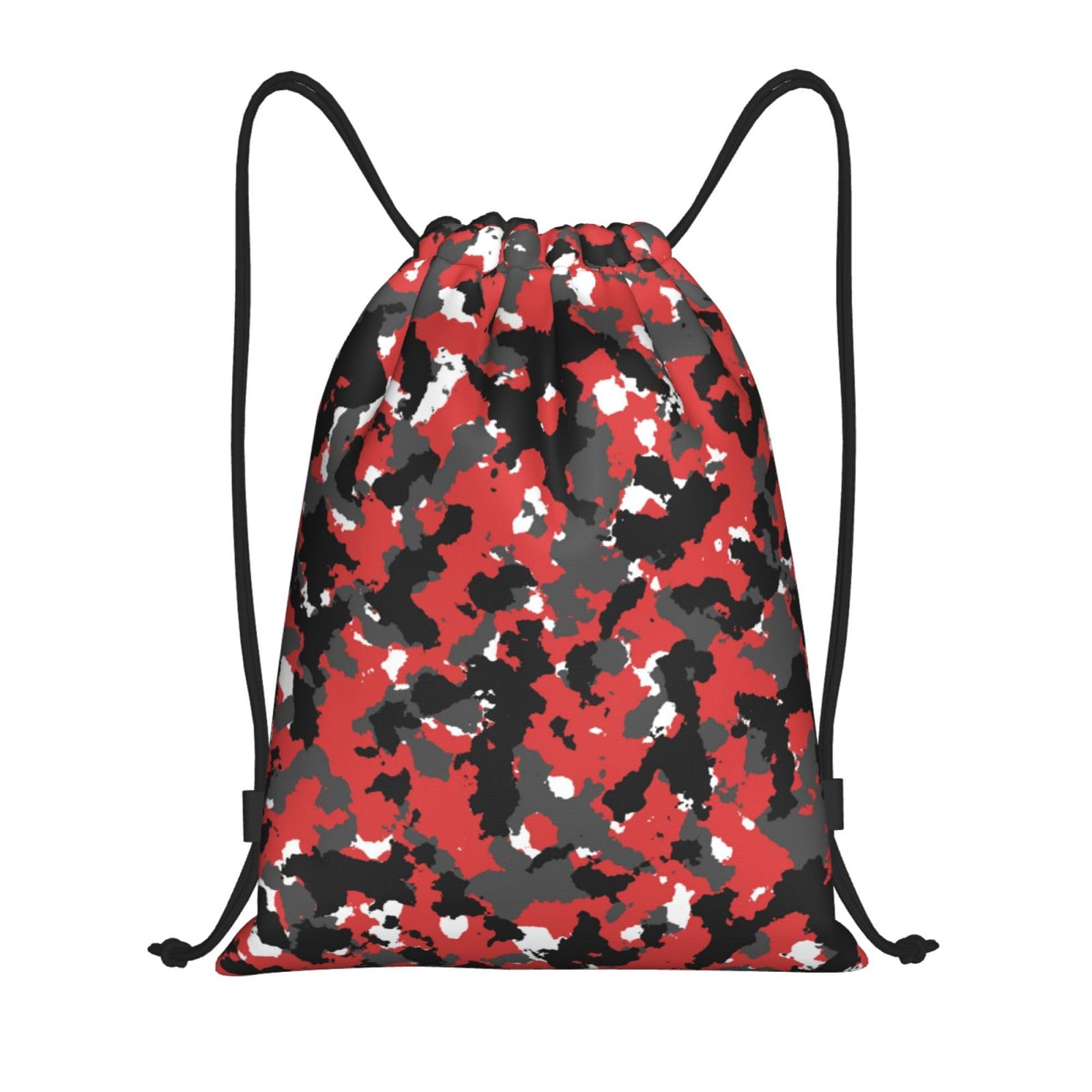 Richugui Red, black and grey camou flage pattern Camo Drawstring Bag Bloodshot Camouflage Red Urban Gym Bag Sports Backpack Lightweight Waterproof Bag for Men Women Outdoor Gym Sport