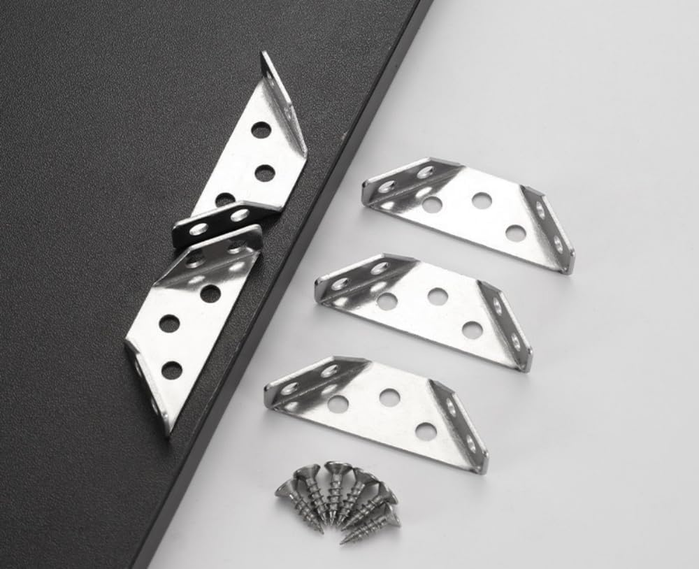 Tang.10pcs Stainless Steel Corner Code Fixed on Three Sides Right Angle Shelf Support Corner Flat Corner Brace Right Angle Bracket Stainless Steel Multifunction Corner Support，Equipped with 70 stainl