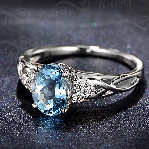 Simple Design Fashion Genuine Natural Sky Blue Gemstone Aquamarine for Women Promise Wedding Engagement 14K White Gold Band Ring Set3
