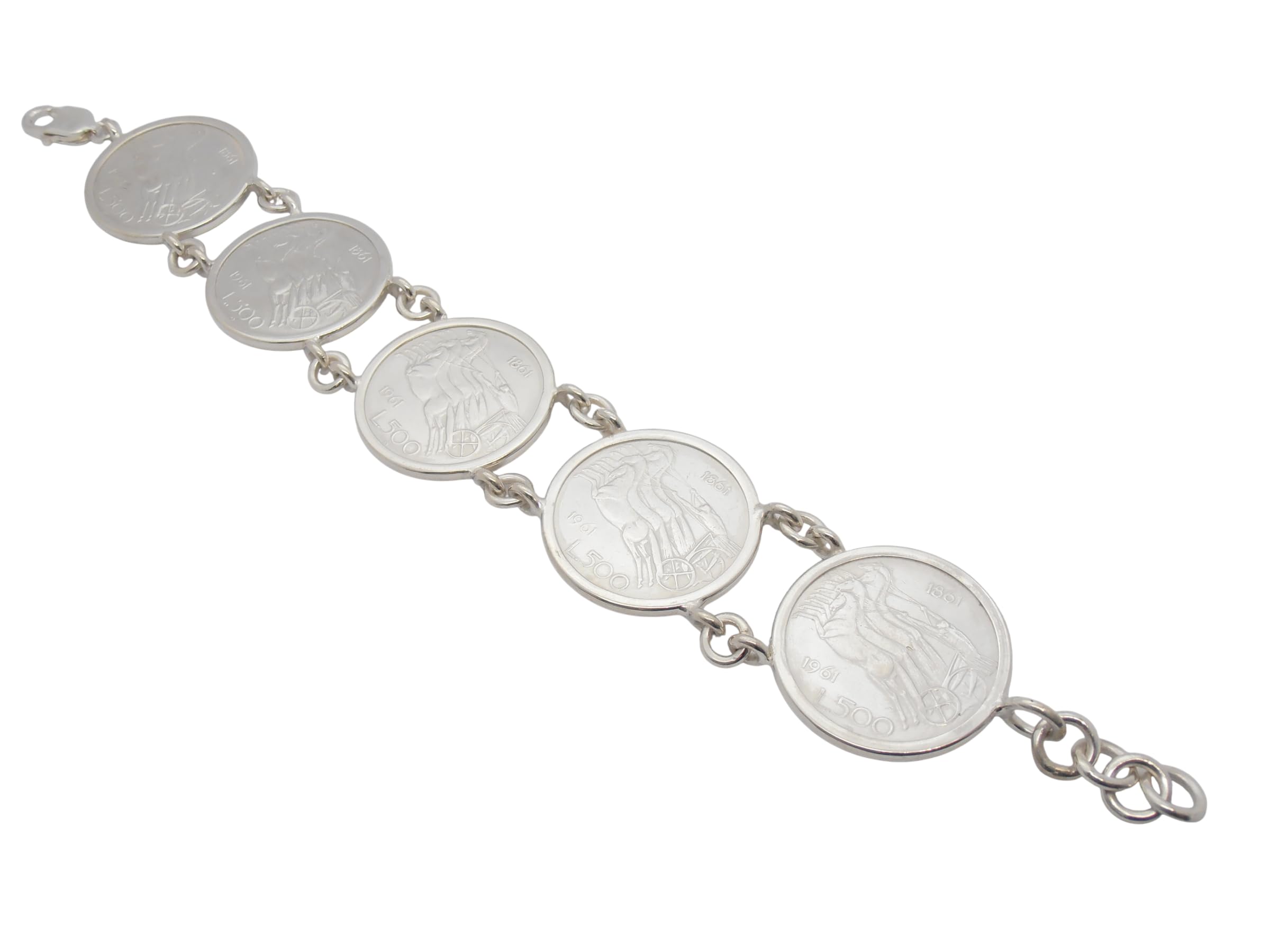 Bracciale in Argento 925 con Monete da 500 lire in Argento serie Quadriga - Centenario - Braccialetto
