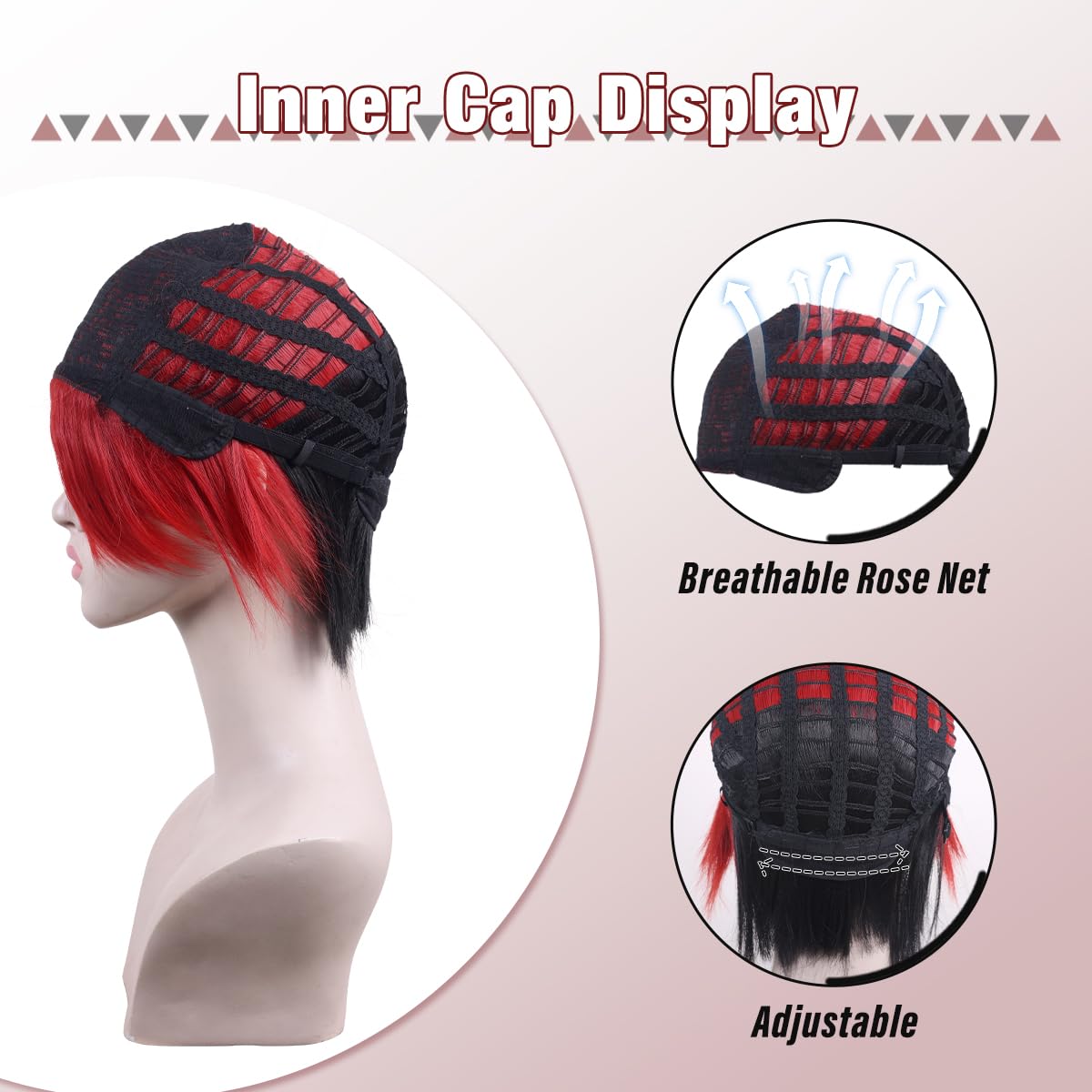 FantaLook Medium Red and Black Cosplay Wig with Harns Ears Glasses for Halloween