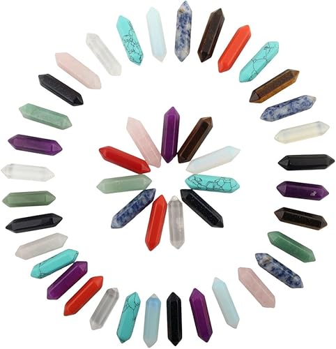30 cuentas hexagonales en forma de bala curativas para chakras, cuentas de cristal para bricolaje, cuentas de piedra de color aleatorio para