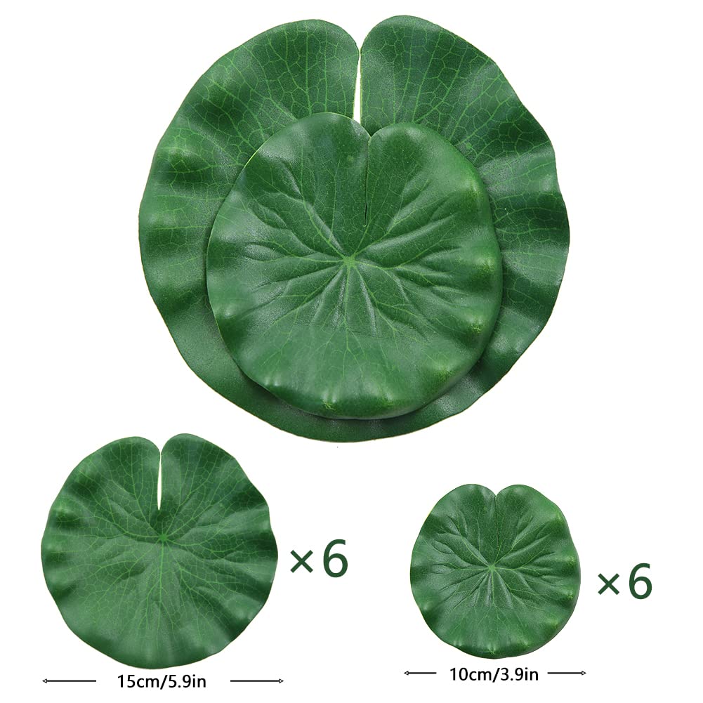 Aelmiyw 24 Piezas – 12 Ranas De Plástico + 10 Hojas De Loto (6 De 10 Cm Y 6 De 15 Cm), Para Estanques, Acuarios Y Decoraciones