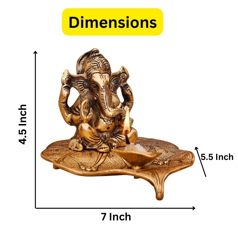 Collectible India Aluminium Ganesh with Diya Idol, Medium, Gold, Paper 2