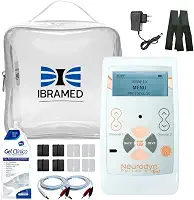 Neurodyn Portátil Ibramed – Aparelho de Eletroestimulação TENS ou TENS/FES – 2 Canais Bivolt Recarregável + Kit com Gel, Eletrodos, Faixa e Bolsa (TENS)
