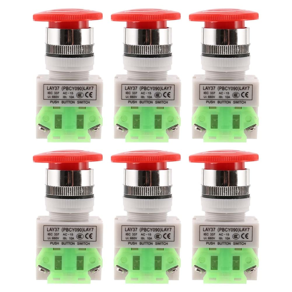 Jnchdghwa Red 6X Mushroom Cap 1No 1Nc Dpst Emergency Stop Push Button Switch Ac 660V 10A