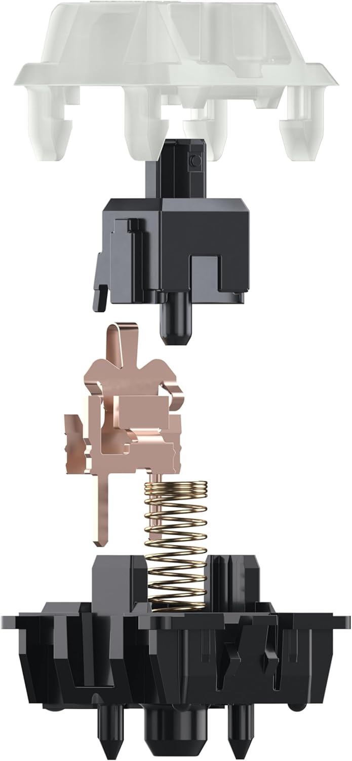 Wybuchł view of a CHERRY MX mechanical switch showing its internal components