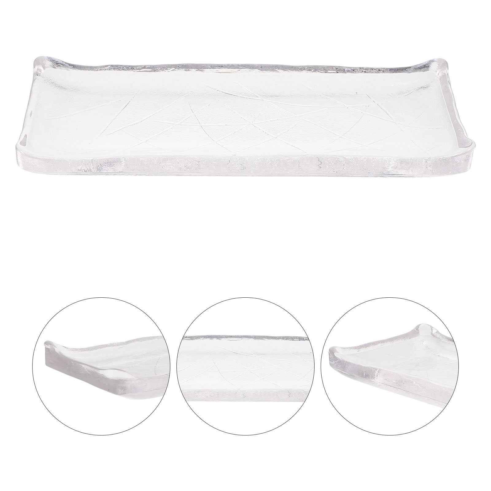 Alipis Plateau de Service à Sushis en Verre Transparent, Grosse Assiette Rectangulaire Japonaise, Antidérapante, Vaisselle pour Restaurant Cuisine, Assiette à Collations Élégante, 1