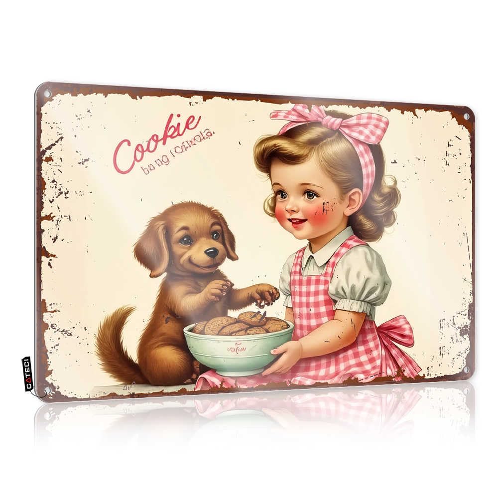 Fzfn Girls Colour Cool Wall Art Outdoor Fall Decor Vintage Wall Decor | Sweet Moments: A And Her Puppy Enjoying Cookies Together Square Accessories For Mount Home Decoration(20X30cm)