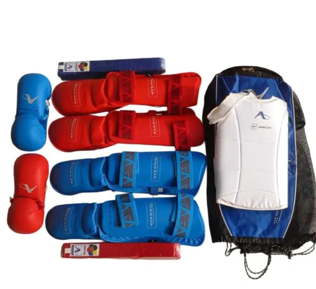 Sohan Sports - WKF Approved Martial Arts Karate Safety Kit Pack of Chest Guard, Shin Guard, Hand Gloves, Belts, (S)
