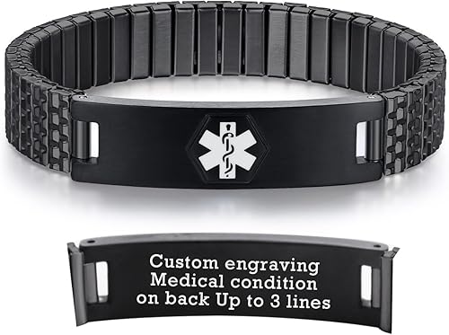 Miniatura 71 de Pulseras médicas de alerta ajustables AOAMID para hombres, pulseras de acero inoxidable para mujeres con grabado gratis