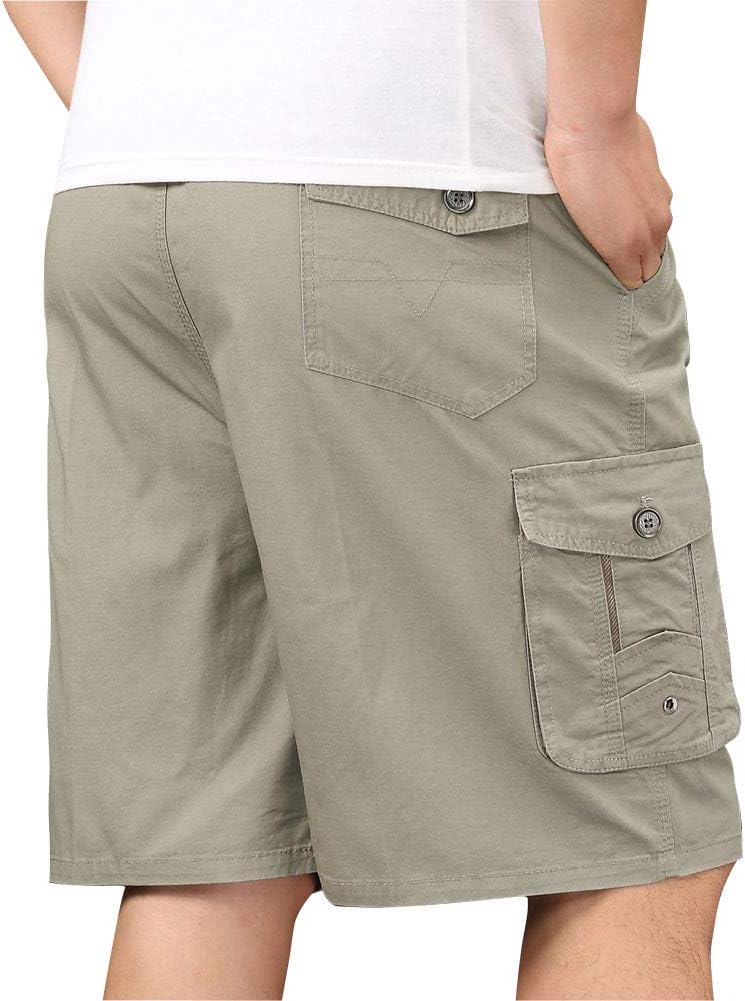 Mens Lightweight Cotton Loose Full Elastic Waist Twill Cargo Short with Drawstring - Image 2