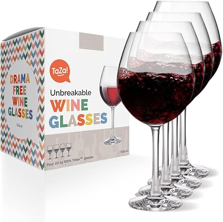TaZa Unbreakable Red Wine Glasses with Stem 22oz Set of