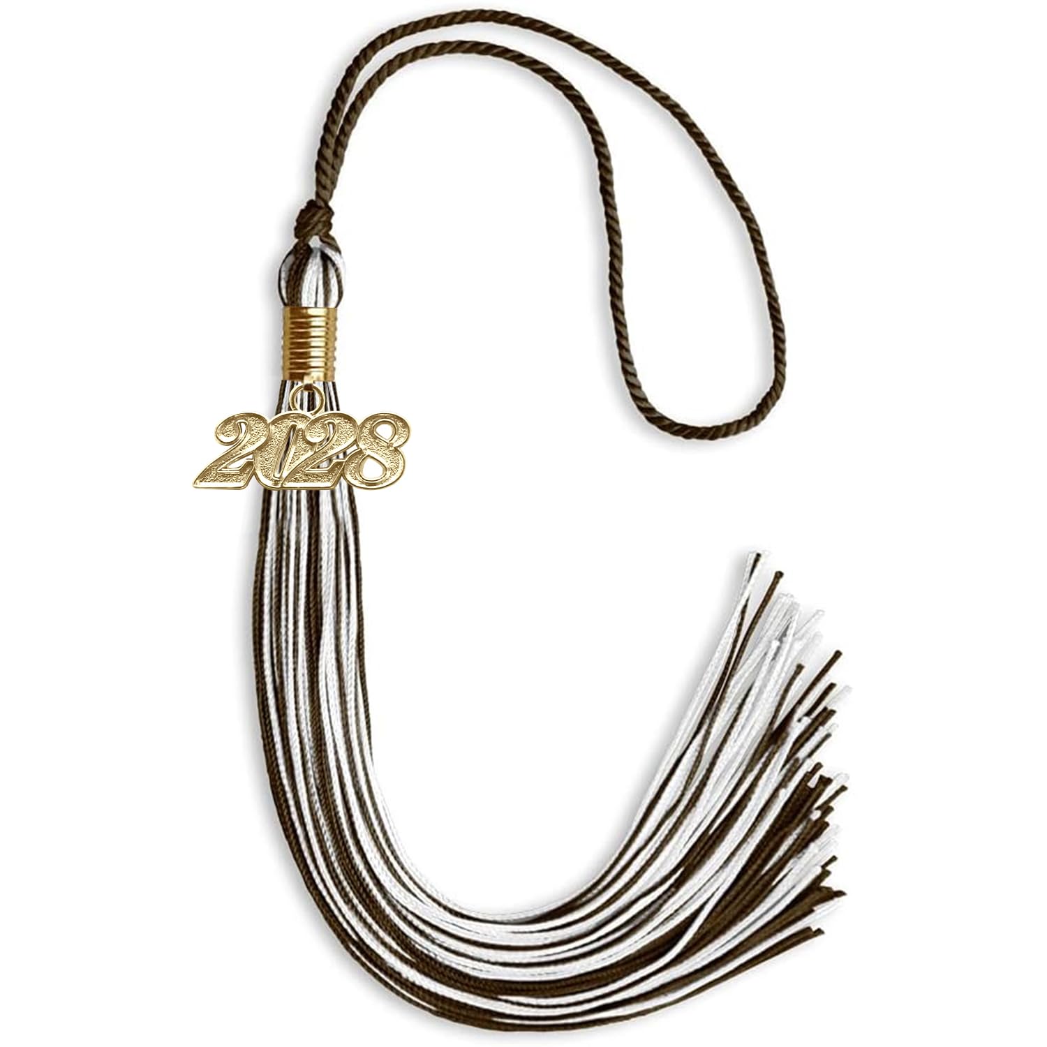 Endea Graduation Mixed Double Color Tassel with Gold Date Drop (Brown/White, 2028)