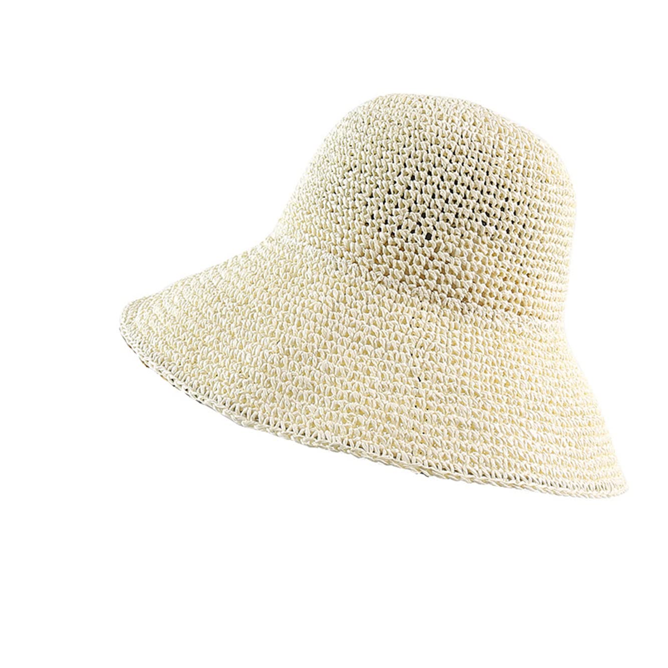 HESYSUAN Sombrero de paja flexible para mujer, sombrero de playa plegable de ala ancha, sombrero de playa de verano, hecho a mano, sombrero de cubo de ganchillo, regalo para ella