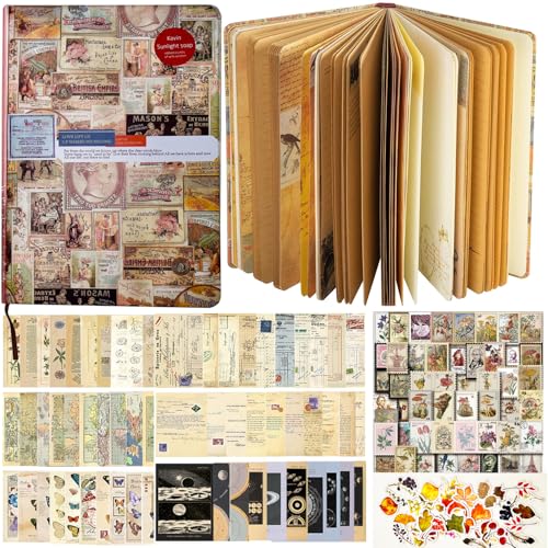 Vintage Junk Journal Notebook Blank Bullet Journals, Travel Journal, Writing Journal for Personal Diary Aesthetic Notebook with Scrapbook Paper, Stamp Stickers for Women Writing and Drawing Needs