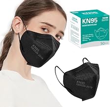 50PCS KN95 Face Masks Black 5 Layer Cup Dust Safety Filter Efficiency≥95% with Elastic Ear Loops and Nose Bridge Clip Breathable Mask