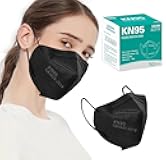 SDIW 50PCS KN95 Face Masks Black 5 Layer Cup Dust Safety Filter Efficiency≥95% with Elastic Ear Loops and Nose Bridge Clip Breathable Mask