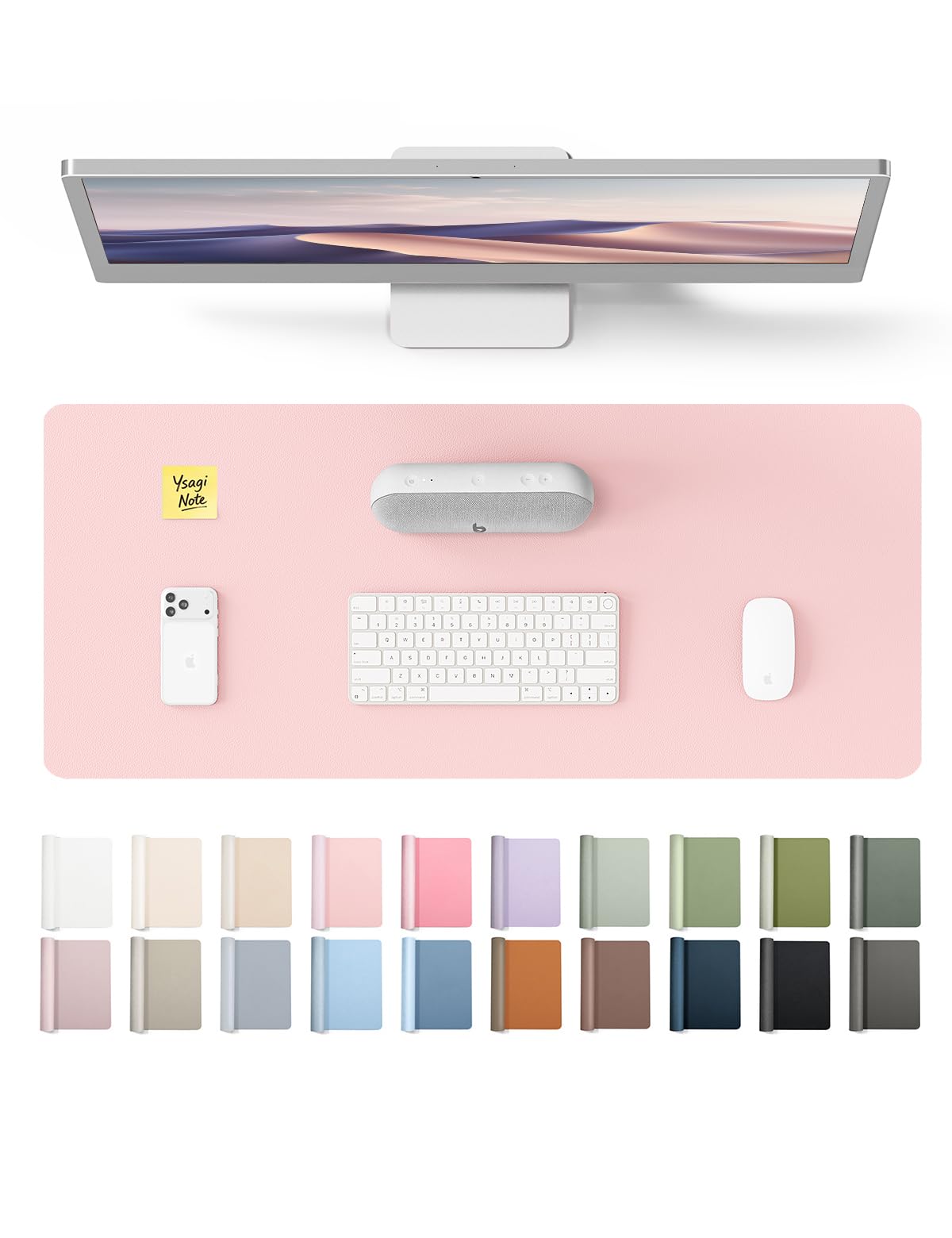 YSAGi Leather Desk Protector, Office Mat, Large Mouse Mat, Non-Slip PU Leather Blotter, Laptop Pad, Waterproof Writing Pad for Office and Home (Light Pink, 23.6" x 13.8")