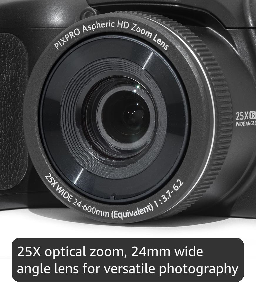 Kodak PIXPRO AZ255-BK 16MP Digital Camera 25X Optical Zoom 24mm Wide Angle Lens Optical Image Stabilization 1080P Full HD Video 3" LCD Vlogging Camera (Black)