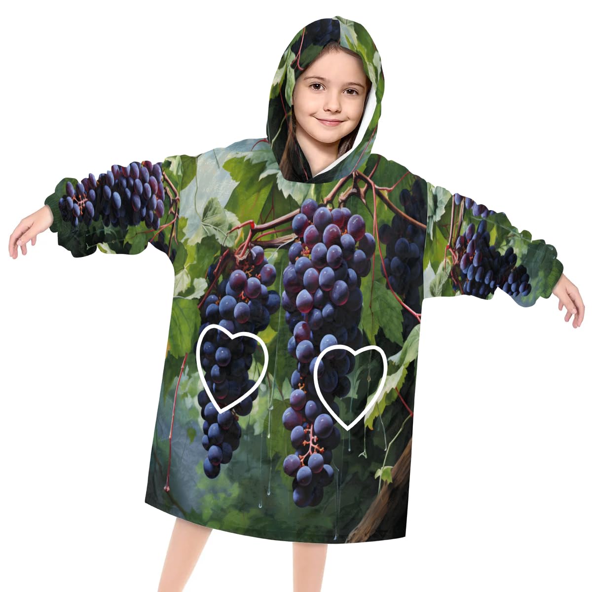 Pardick Wearable Blanket Hoodie for Kids, Luscious Grapes Fleece Sweatshirt Blanket Oversized Blanket Sweatshirt with Pocket Flannel Warm Hooded Blanket 6-10 Year Old Girl Boy Gift, One Size