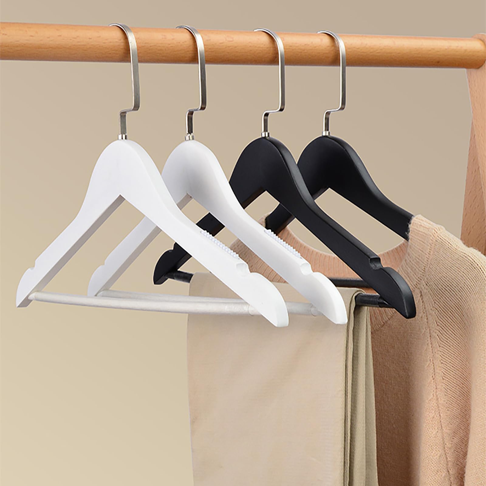 Perchas Antideslizantes Ahorran Espacio, Perchas Resistentes y Ligeras de Terciopelo con Muesca, Perchero de Madera Maciza con Ganchos Giratorios, para Camisas, Faldas, Trajes