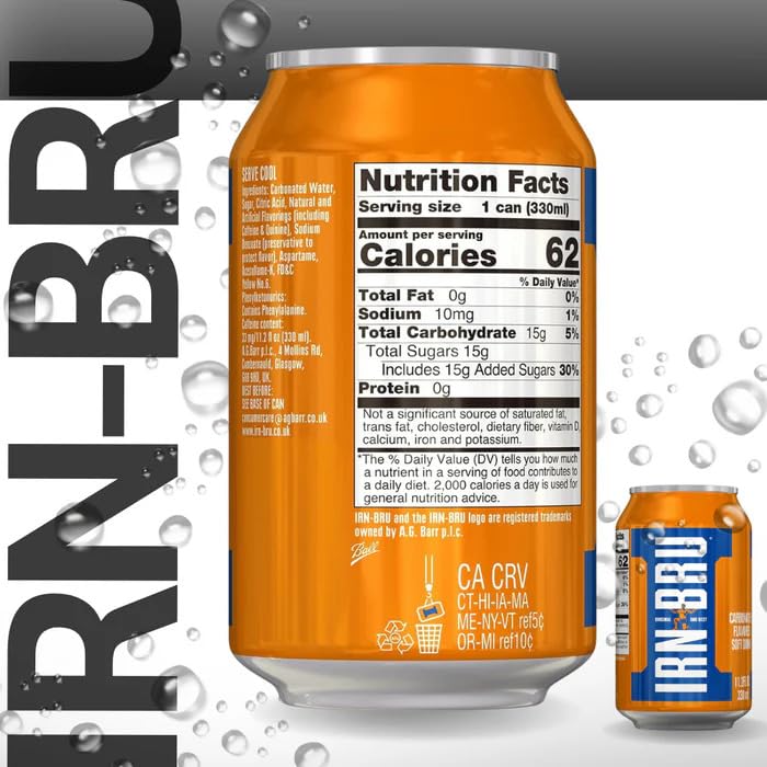 Image of IRN BRU Carbonated Flavored Soft Drink, 67.2 Fluid Ounces (Pack Of 6)