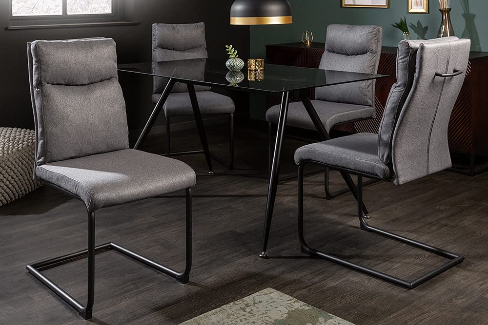 Riess Ambiente Moderner Freischwinger Stuhl Comfort grau mit Komfortgriff Esszimmerstuhl Küchenstuhl Besucherstuhl