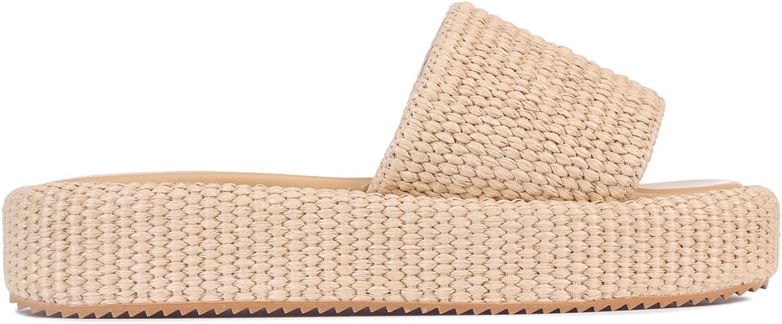 Monrovia Platform Sandals Women Raffia Espadrilles Slip On Slides