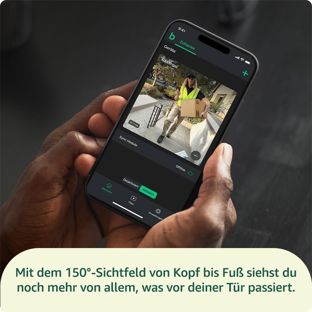 Blink Videotürklingel | Einzelgerät | Kopf-bis-Fuß-Aufnahme in HD, 2 Jahre Batterielaufzeit, IP65, Funktioniert mit Alexa, Erforderliches Sync-Modul nicht enthalten – Schwarz