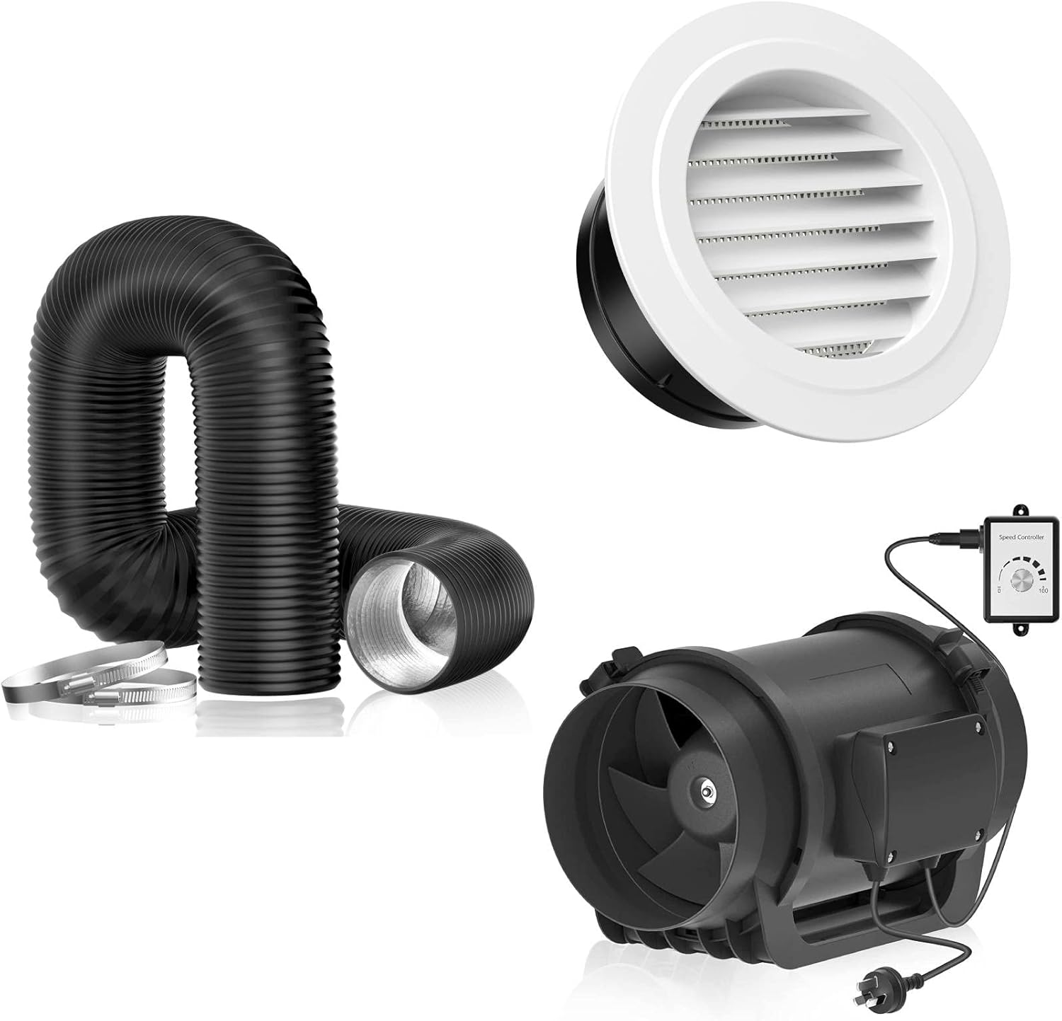 Hon&Guan 6" Insulated Flexible Duct 16FT with 2 Duct Clamps and 6 inch