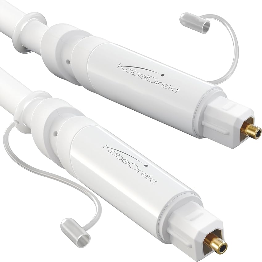 KabelDirekt – Cavo TOSLINK, cavo audio ottico con perdita di segnale dello 0% e cappuccio protettivo – 1 m – Fibra ottica (S/PDIF, soundbar/amplificatore, XBO/PS, bianco)