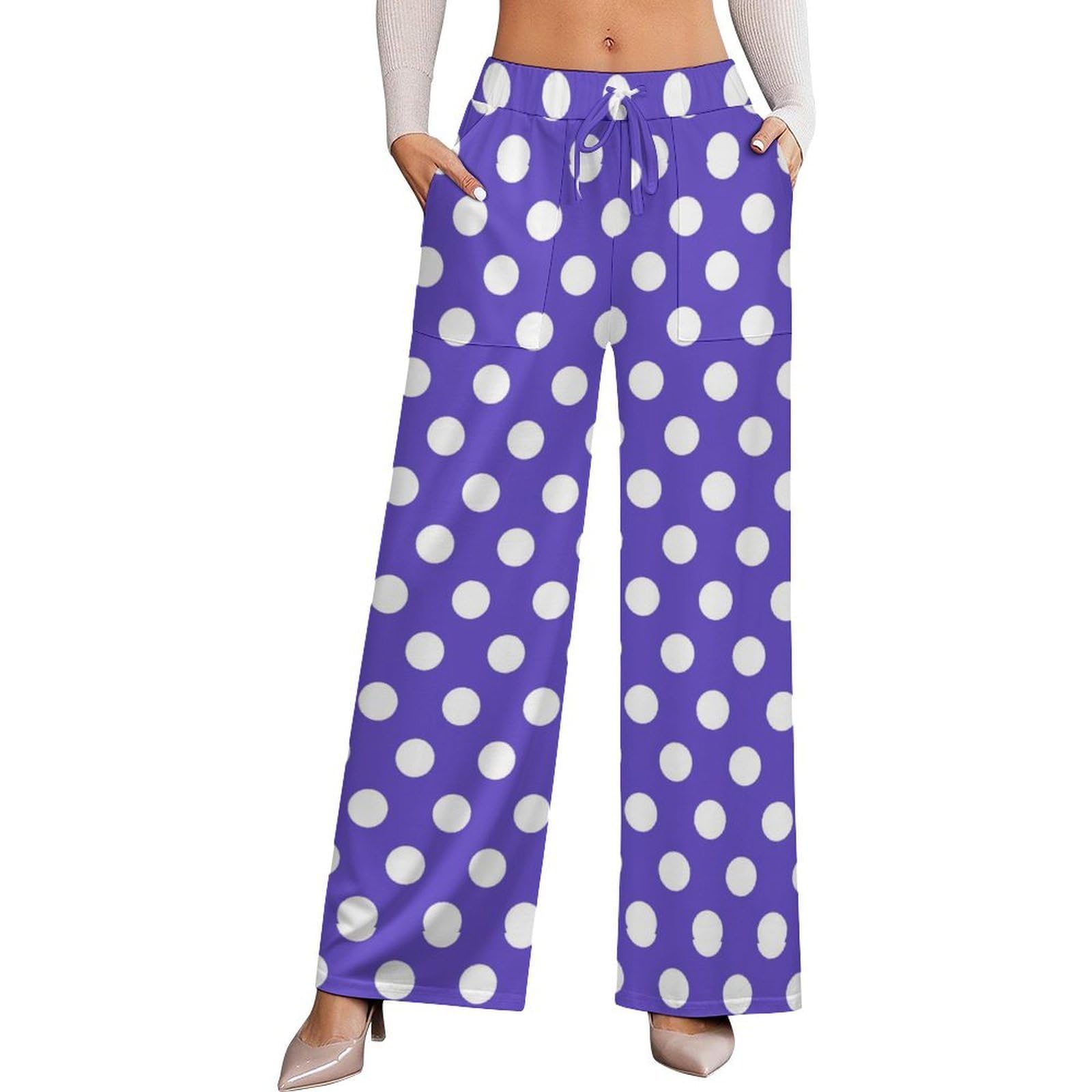 Novastar Wide Leg Pants for Women Cotton - Dark Purple Polka Dot Print a Ladies Casual High Waisted