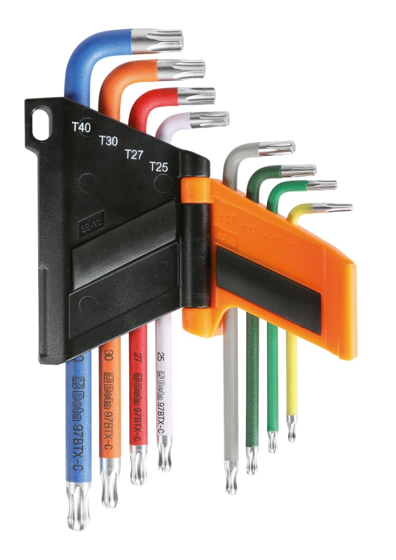 BETA 97BTX-C/SC8 - Serie di 8 chiavi maschio piegate colorate con un'estremità sferica per viti con impronta Torx